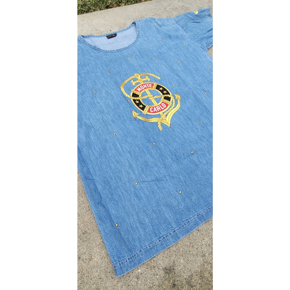 Vtg L.A. Fancy Los Angeles Monte Carlo Studded Denim Shirt - Picture 3 of 7